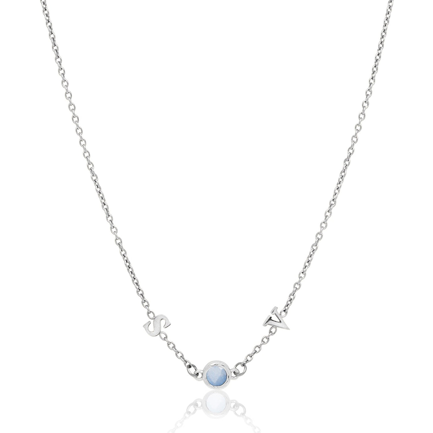 Made Mine Initials & Birthstone Necklace (Silver)
