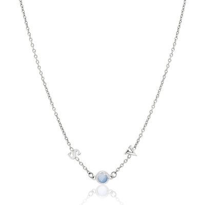 Made Mine Initials & Birthstone Necklace (Silver)