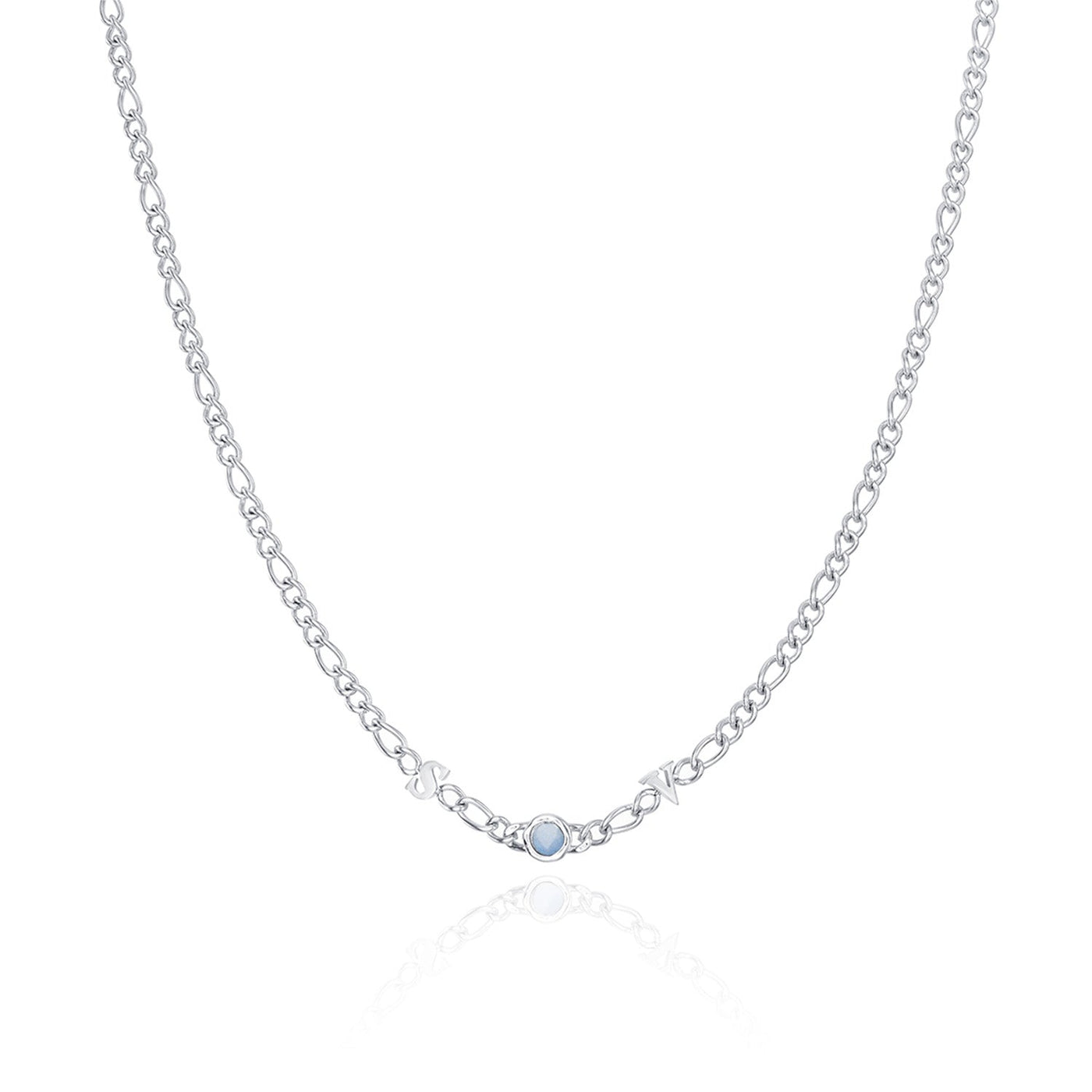 Made Mine Initials & Birthstone Necklace (Silver)