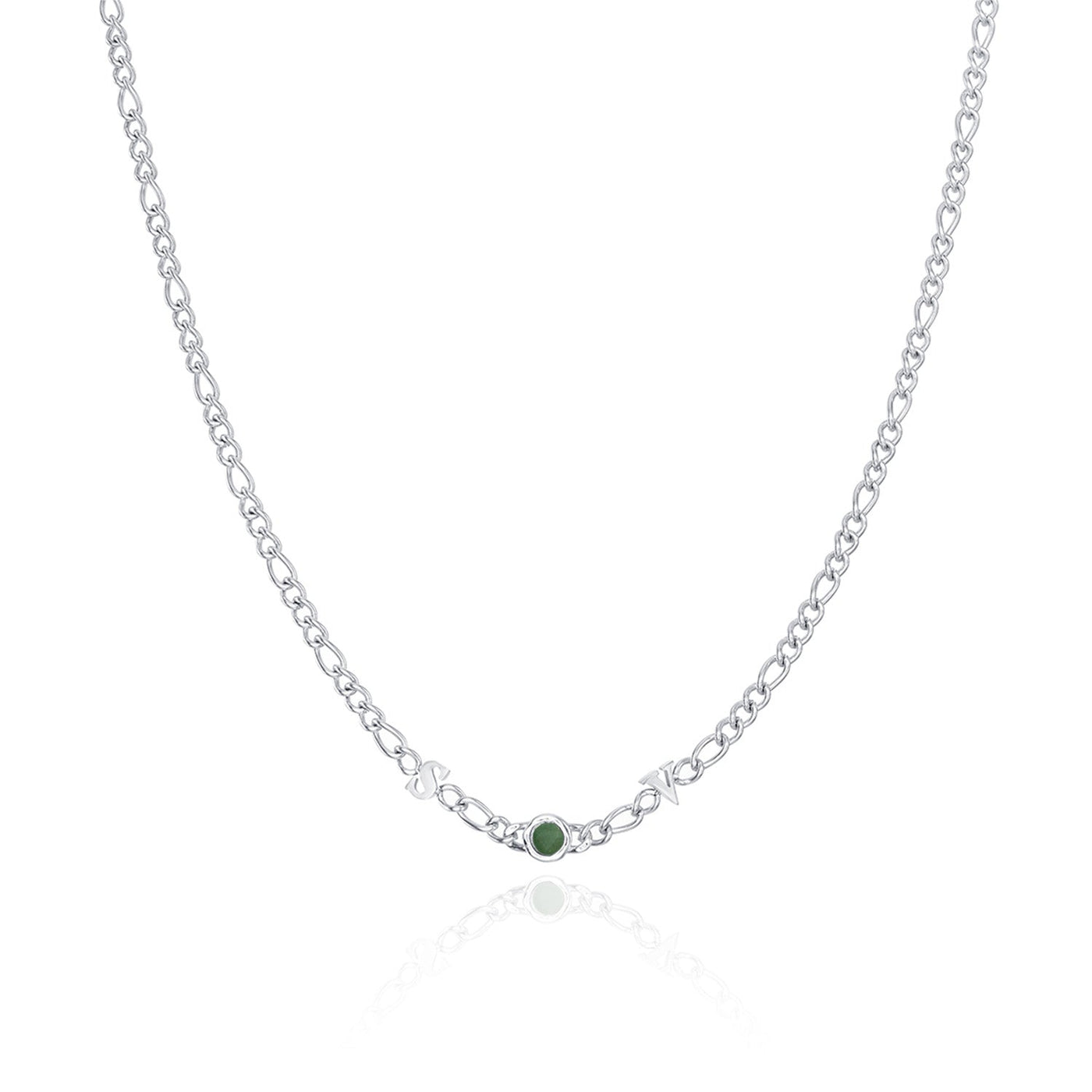 Made Mine Initials & Birthstone Necklace (Silver)