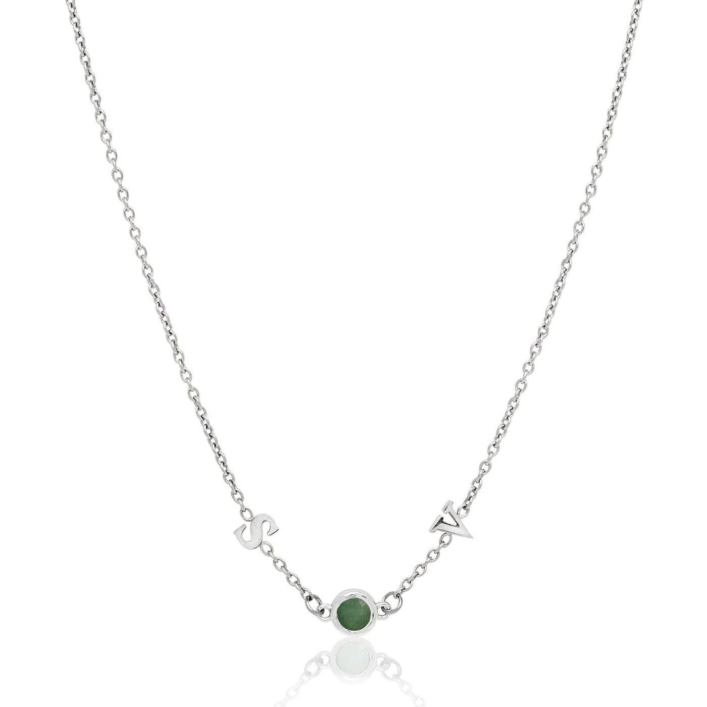 Made Mine Initials & Birthstone Necklace (Silver)