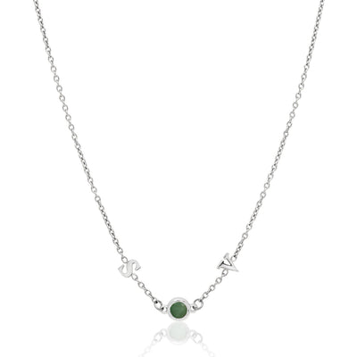 Made Mine Initials & Birthstone Necklace (Silver)