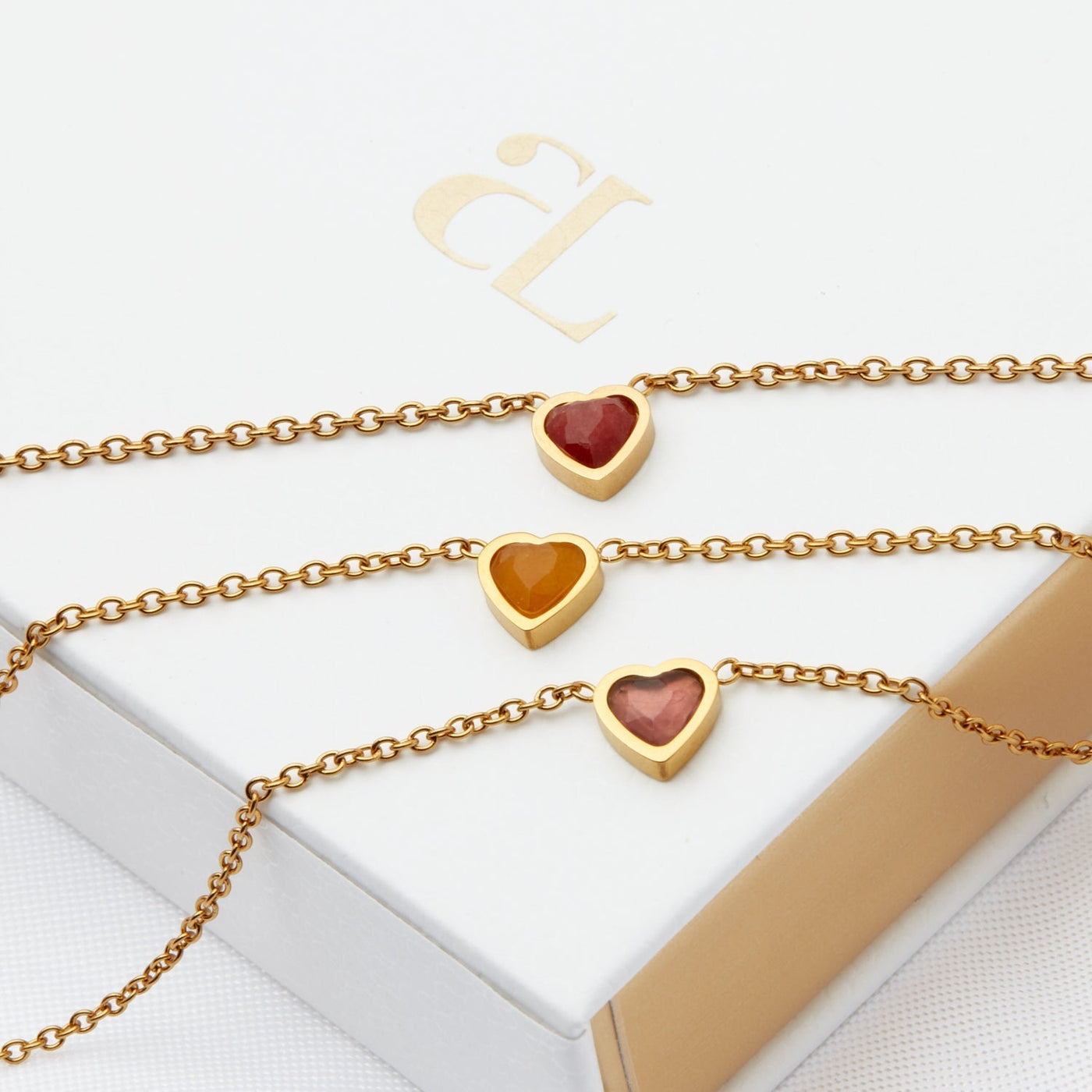 Mini Heart Birthstone & Initial Bracelet Set (Gold)