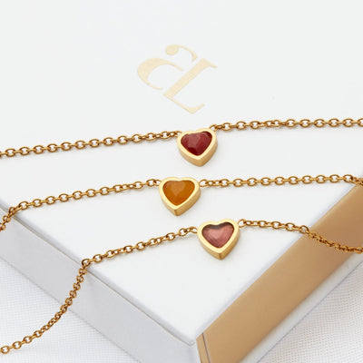 Mini Heart Birthstone Bracelet (Gold)