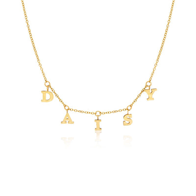 Mini Hanging Letter Name Necklace (Gold)