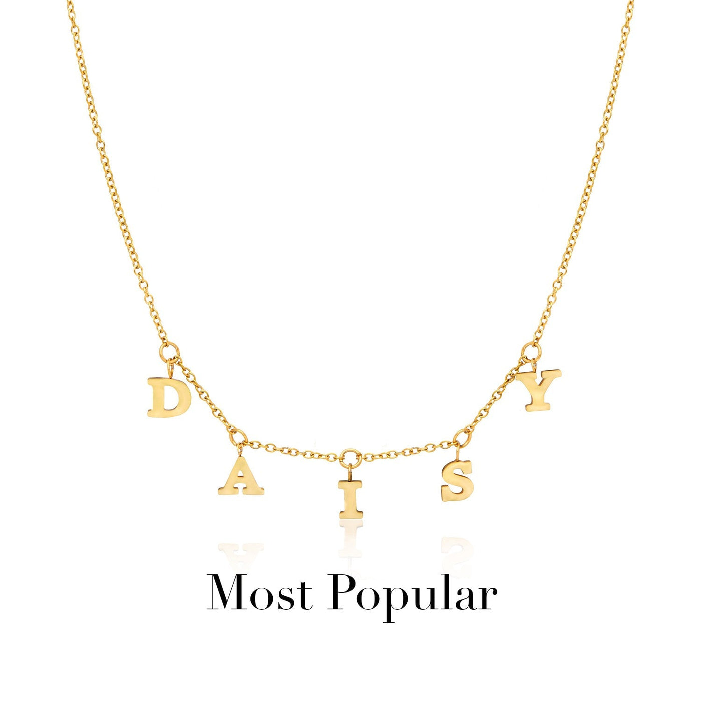 Mini Hanging Letter Name Necklace (Gold)