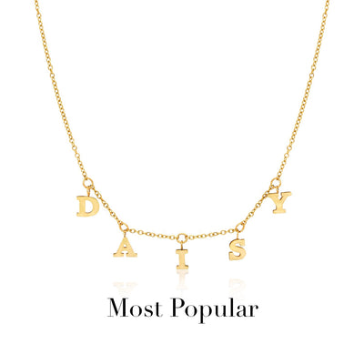 Mini Hanging Letter Name Necklace (Gold)