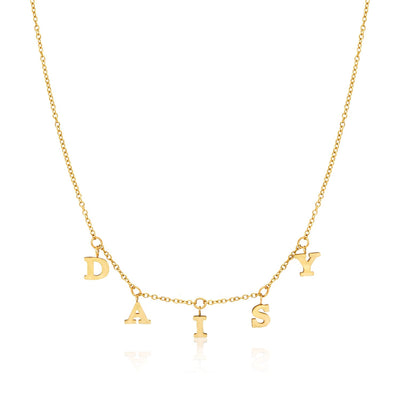 Mini Hanging Letter Name Necklace (Gold)