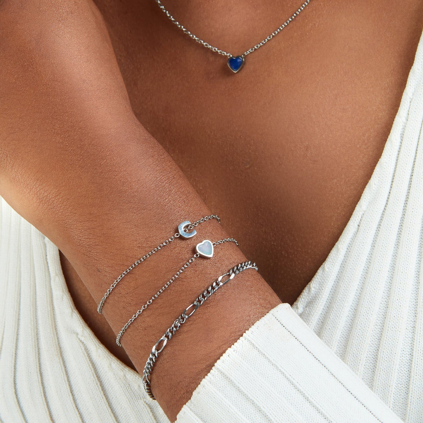 Blue Heart Bracelet (Silver)
