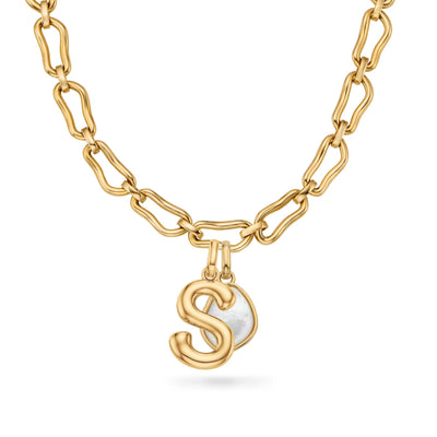 Molten Initial & Organic Moonstone Necklace (Gold)