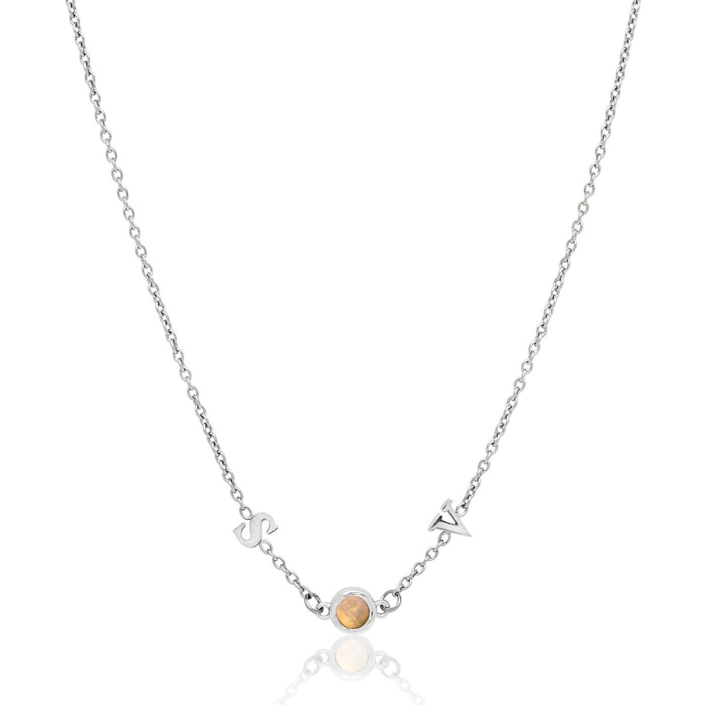Made Mine Initials & Birthstone Necklace (Silver)