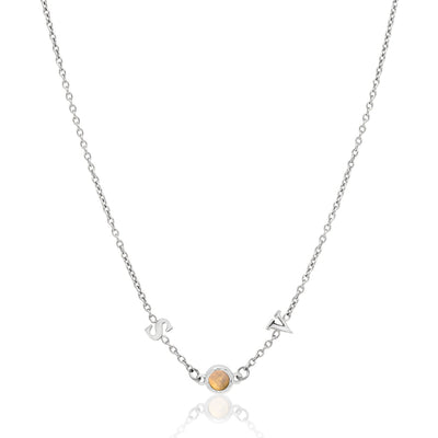 Made Mine Initials & Birthstone Necklace (Silver)