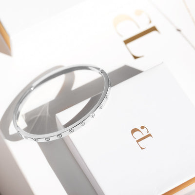 Crystal Heart Bangle (Silver)