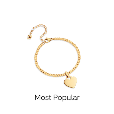Heart Token Small Beaded Bracelet (Gold)