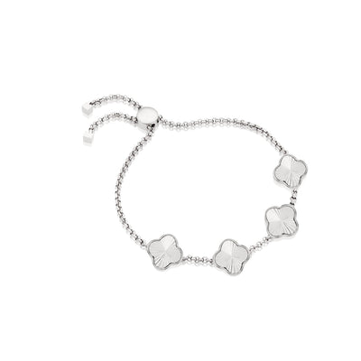 Textured Clover Custom Name Bracelet (Silver)