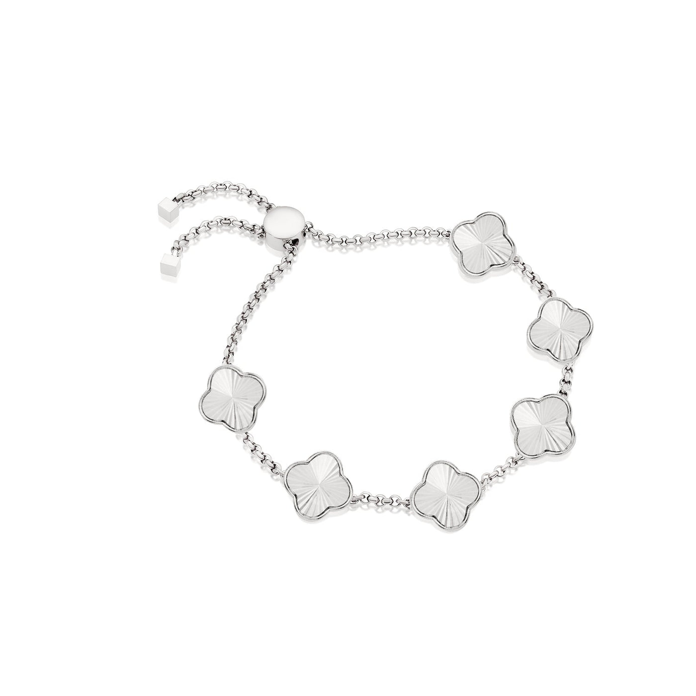 Textured Clover Custom Name Bracelet (Silver)