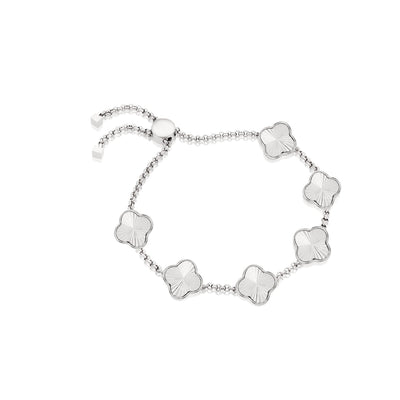 Textured Clover Custom Name Bracelet (Silver)