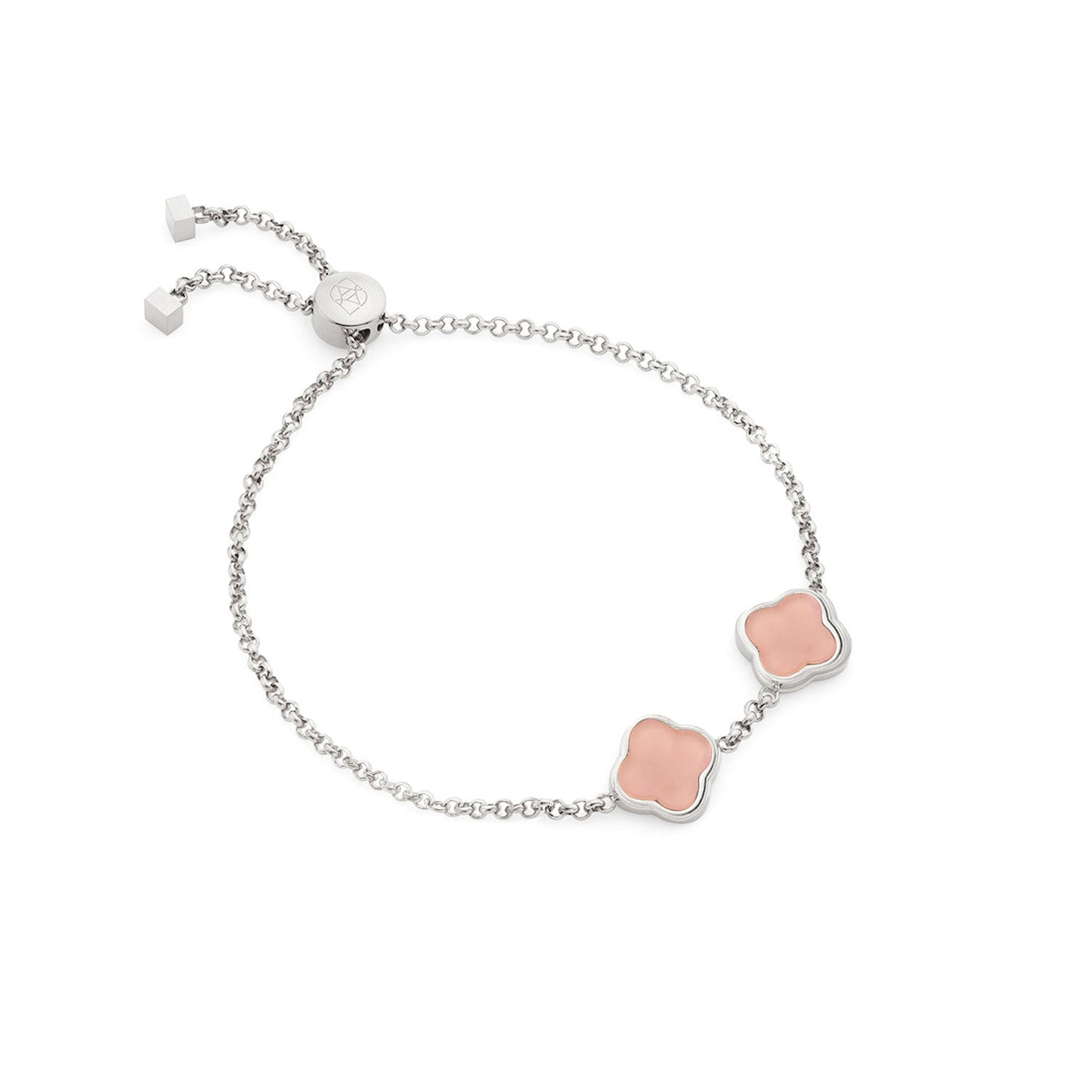 Rose Quartz Clover Custom Name Bracelet (Silver)