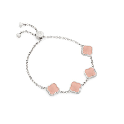 Rose Quartz Clover Custom Name Bracelet (Silver)