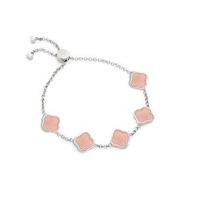 Rose Quartz Clover Custom Name Bracelet (Silver)