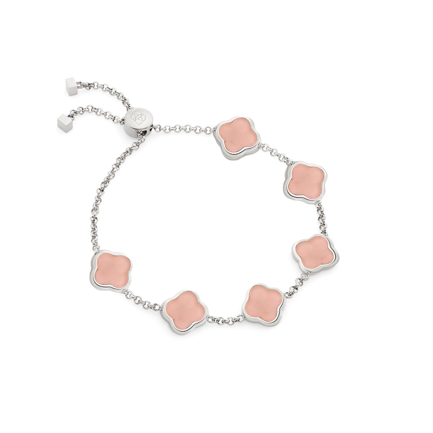 Rose Quartz Clover Custom Name Bracelet (Silver)
