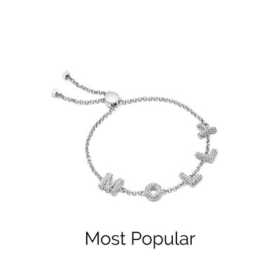 Spotlight Pavé Bubble Name Bracelet (Silver)