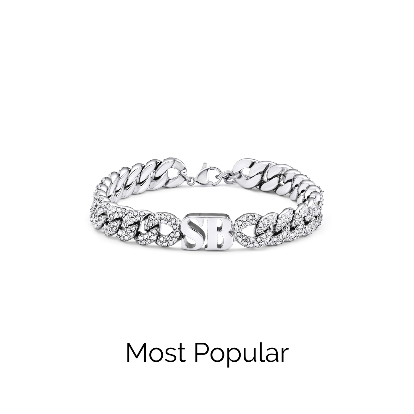 Pavé Initial Curb Bracelet (Silver)