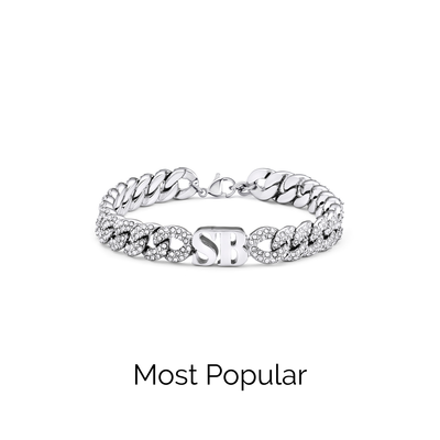 Pavé Initial Curb Bracelet (Silver)