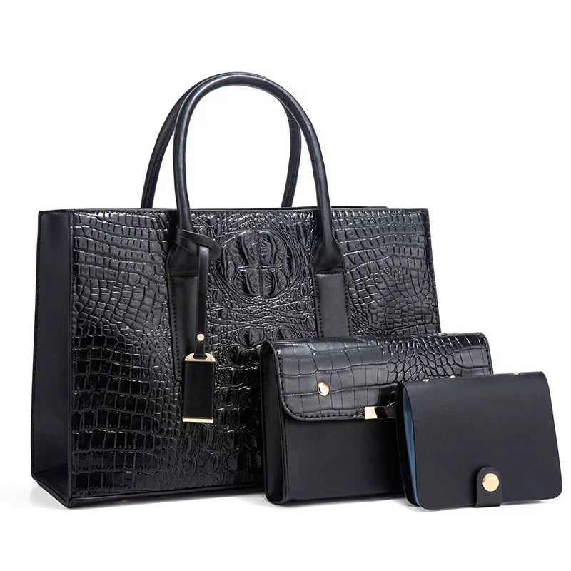 Sabina | Elegantes Handtaschenset mit Krokodilhautmuster, Handtasche und Clutch