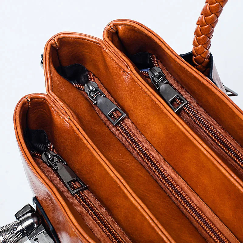 Giana | Elegante Lederhandtasche mit geflochtenem Griff