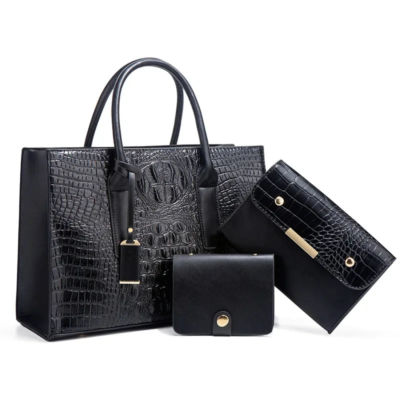 Sabina | Elegantes Handtaschenset mit Krokodilhautmuster, Handtasche und Clutch