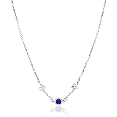 Made Mine Initials & Birthstone Necklace (Silver)
