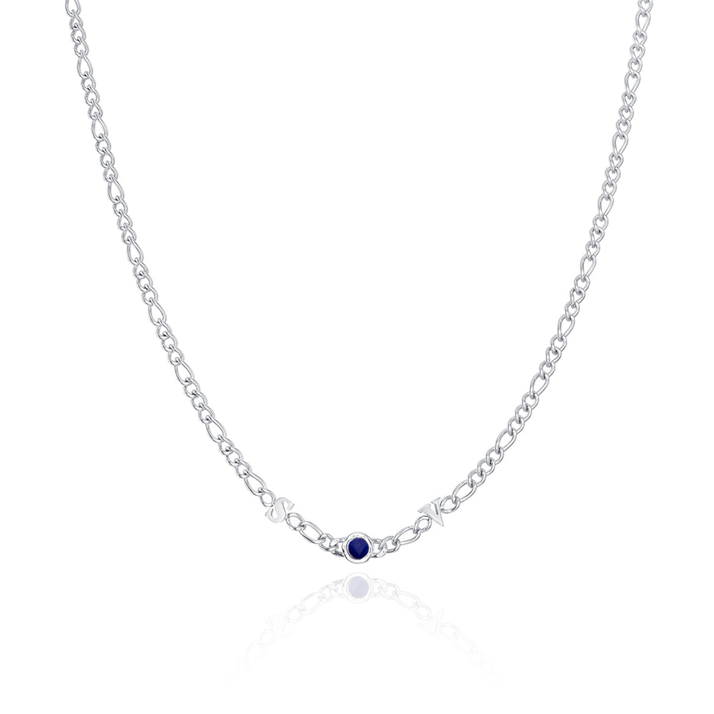 Made Mine Initials & Birthstone Necklace (Silver)