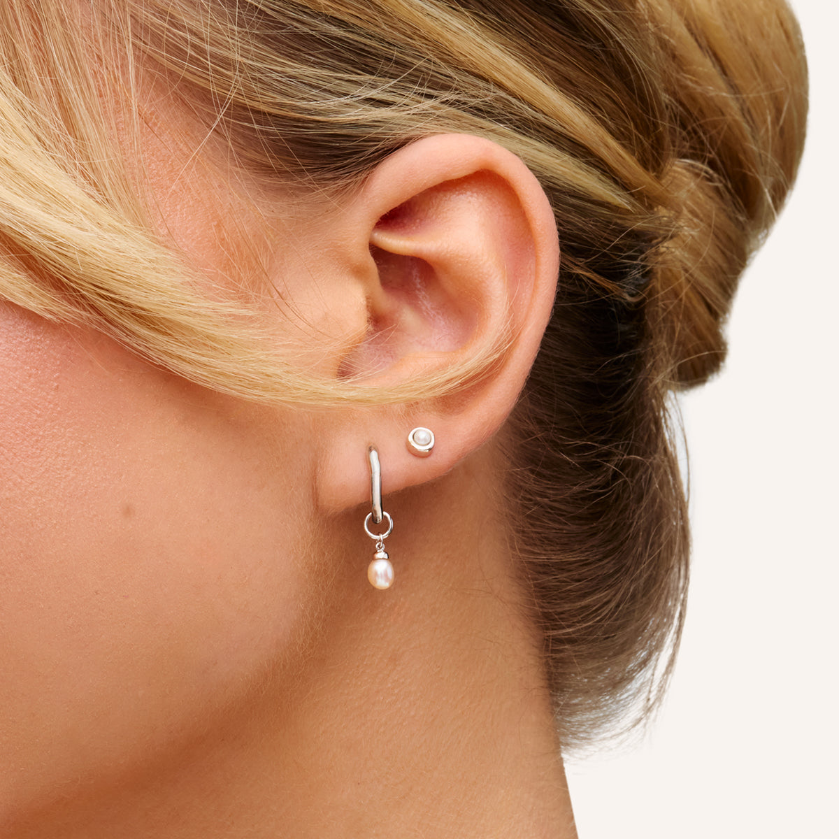 Fine Organic Pearl Huggie Earring (Silver)