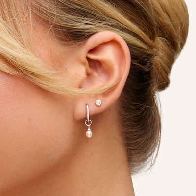 Fine Organic Pearl Huggie Earring (Silver)