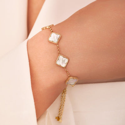 Multi Pearl Clover Bracelet (Gold)
