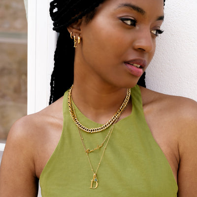 Personalised Initial & Droplet Birthstone Necklace (Gold)