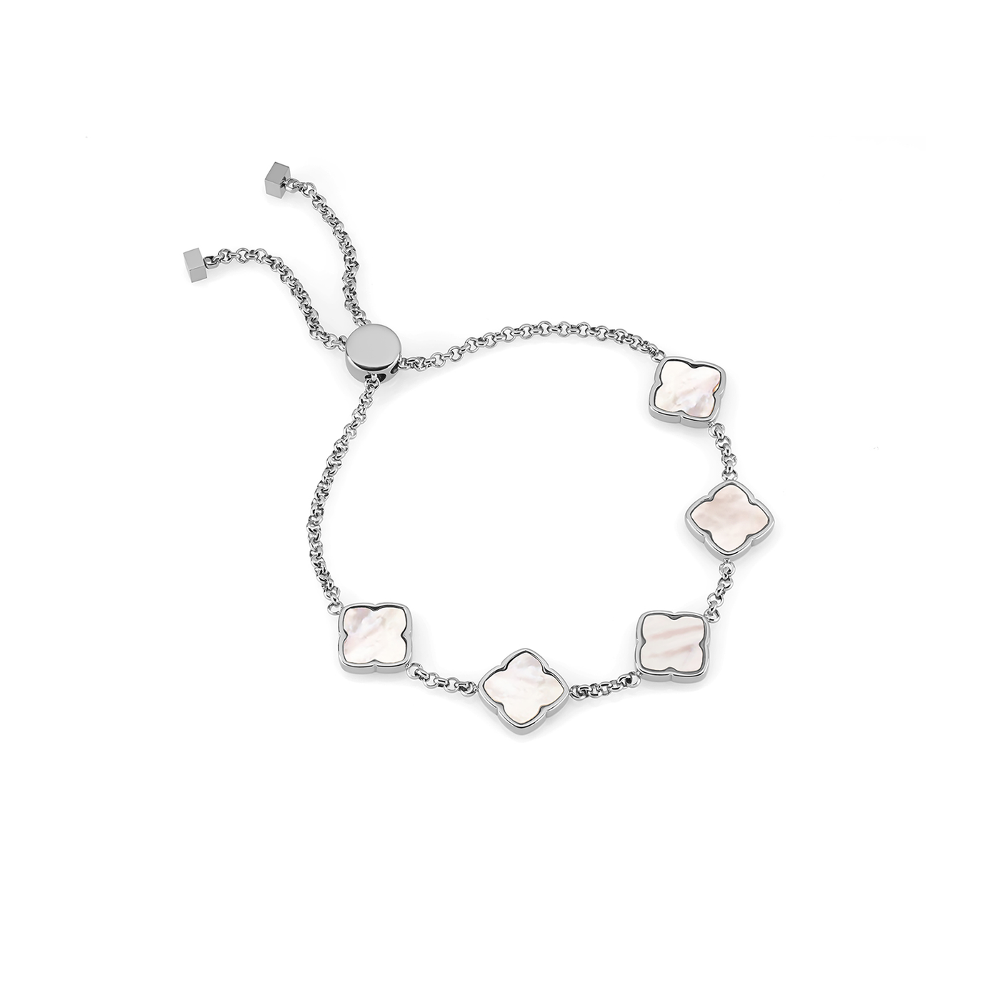 Crystal Heart Bangle & Multi Pearl Clover Bracelet Set (Silver)