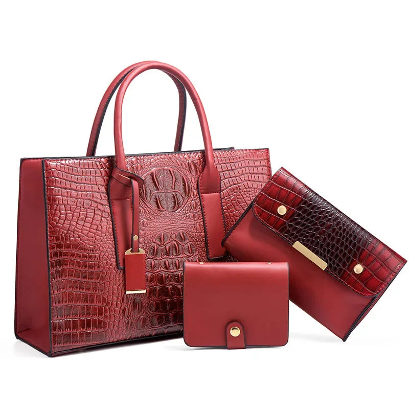 Sabina | Elegantes Handtaschenset mit Krokodilhautmuster, Handtasche und Clutch