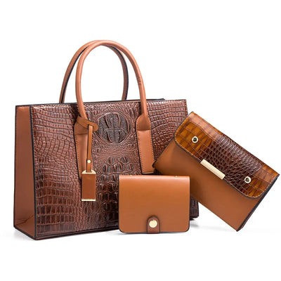 Sabina | Elegantes Handtaschenset mit Krokodilhautmuster, Handtasche und Clutch