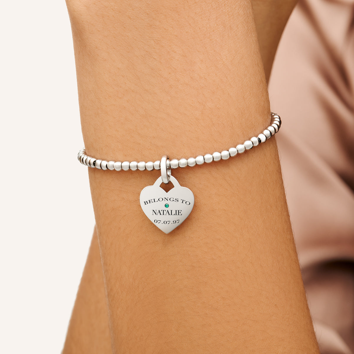 Heart Token Small Beaded Bracelet (Silver)