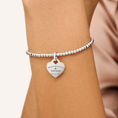 Heart Token Small Beaded Bracelet (Silver)