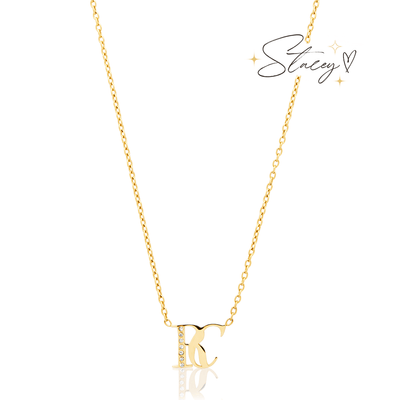 Double Initial Crystal Necklace (Gold)