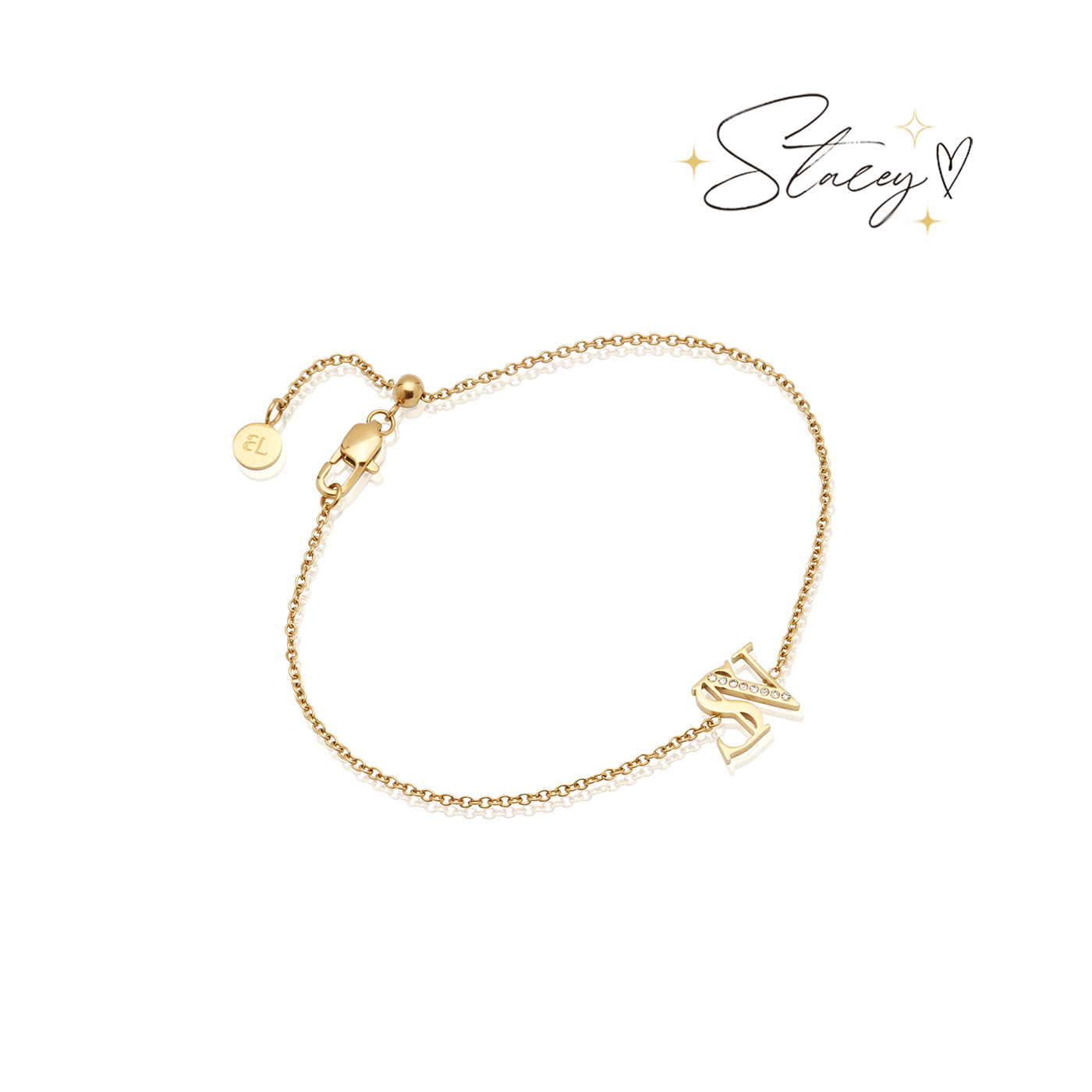 Double Initial Crystal Bracelet (Gold)