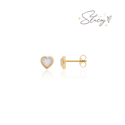 Mini Heart Birthstone Stud Earrings (Gold)