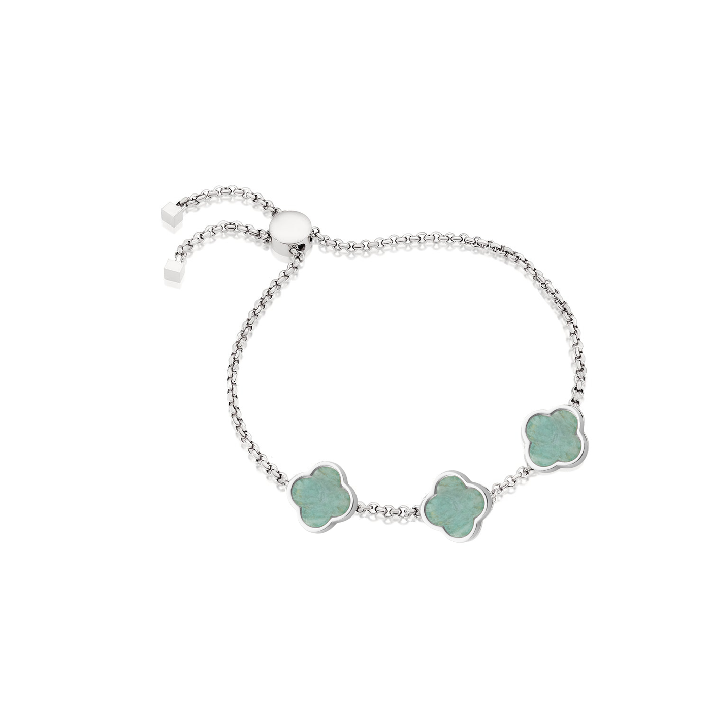 Amazonite Clover Custom Name Bracelet (Silver)