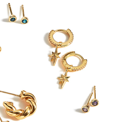 Sterling Silver Starburst Ear Set (Gold)