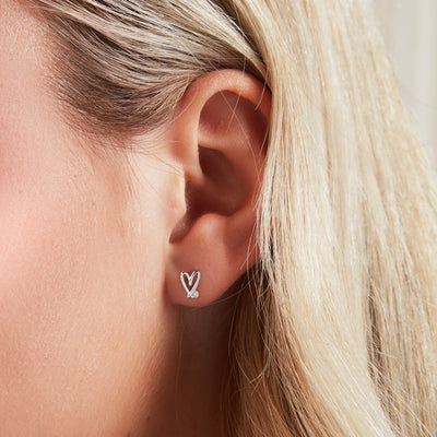 Stacey's Stories Doodle Heart Crystal Stud Earrings (Silver)
