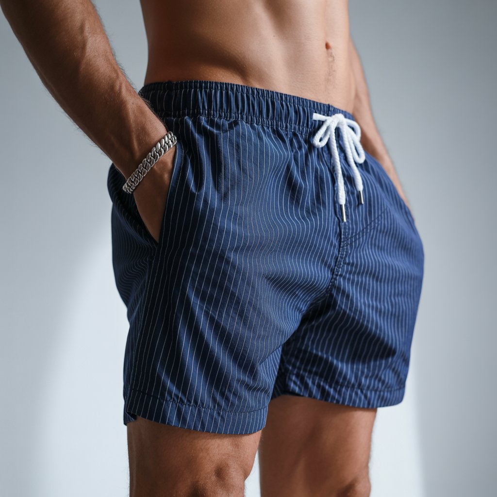 Blau-weiß gestreifte Badehose