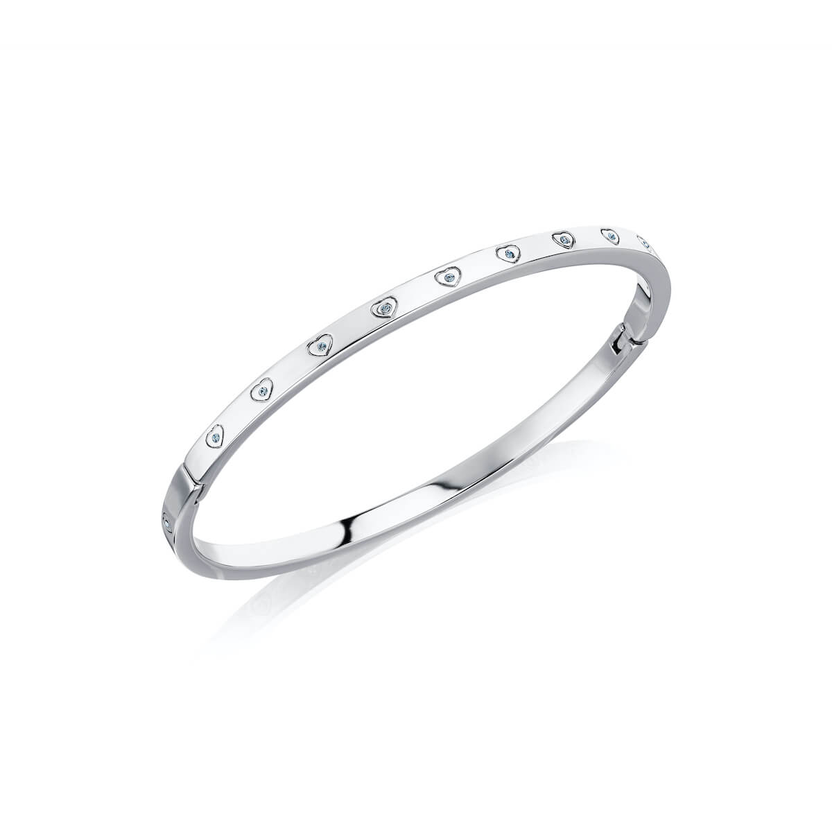 Crystal Heart Bangle & Multi Pearl Clover Bracelet Set (Silver)